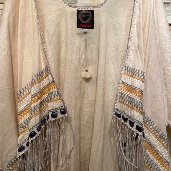 Johnny Was ARO Poncho OS | NWOT, Fringe Hem, Linen Blend, Aztec NWOT Gift $310 - Picture 2 of 8